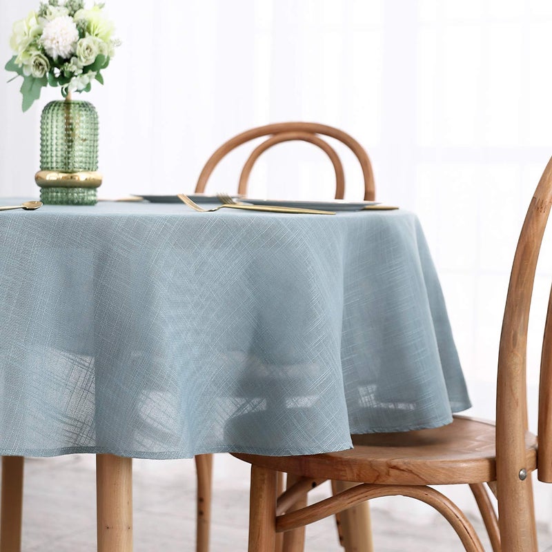 maxmill Lux Faux Linen Tablecloth with Slubby Yarn Textured Weaves Wrinkle Resistant Anti-Shrink Soft Table Cloth for Kitchen Dining Restaurant Tabletop for Event Dinner Round 70 Inch Slate Blue - Image 2